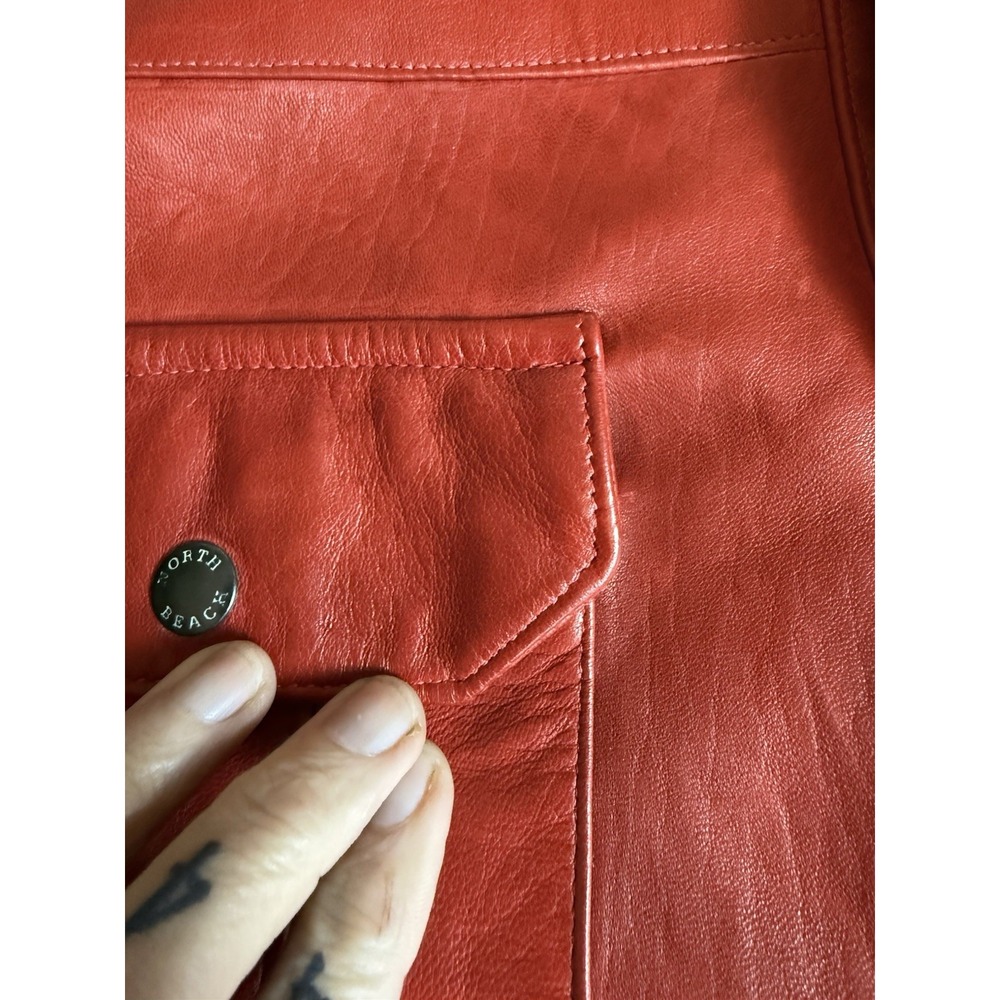 David Hayes Red Leather Shirt Jacket Snap Front Chest Pockets Mens XL - Picture 12 of 16